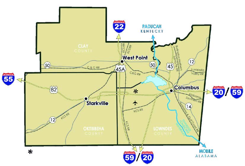 Golden Triangle Counties showing the Cinco Megasite Location