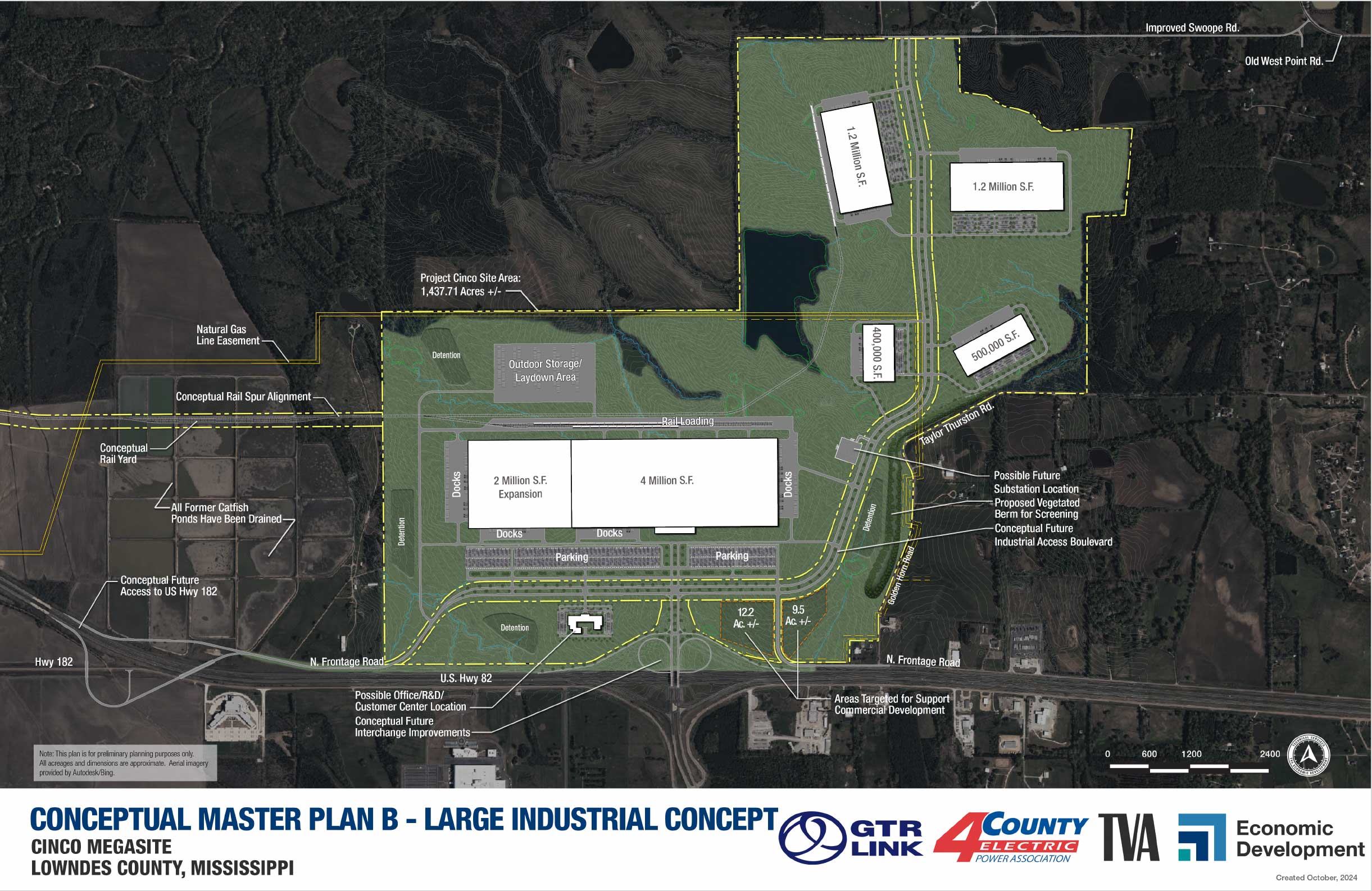 Cinco Megasite Conceptual Master Plan B - Large Industrial Concept